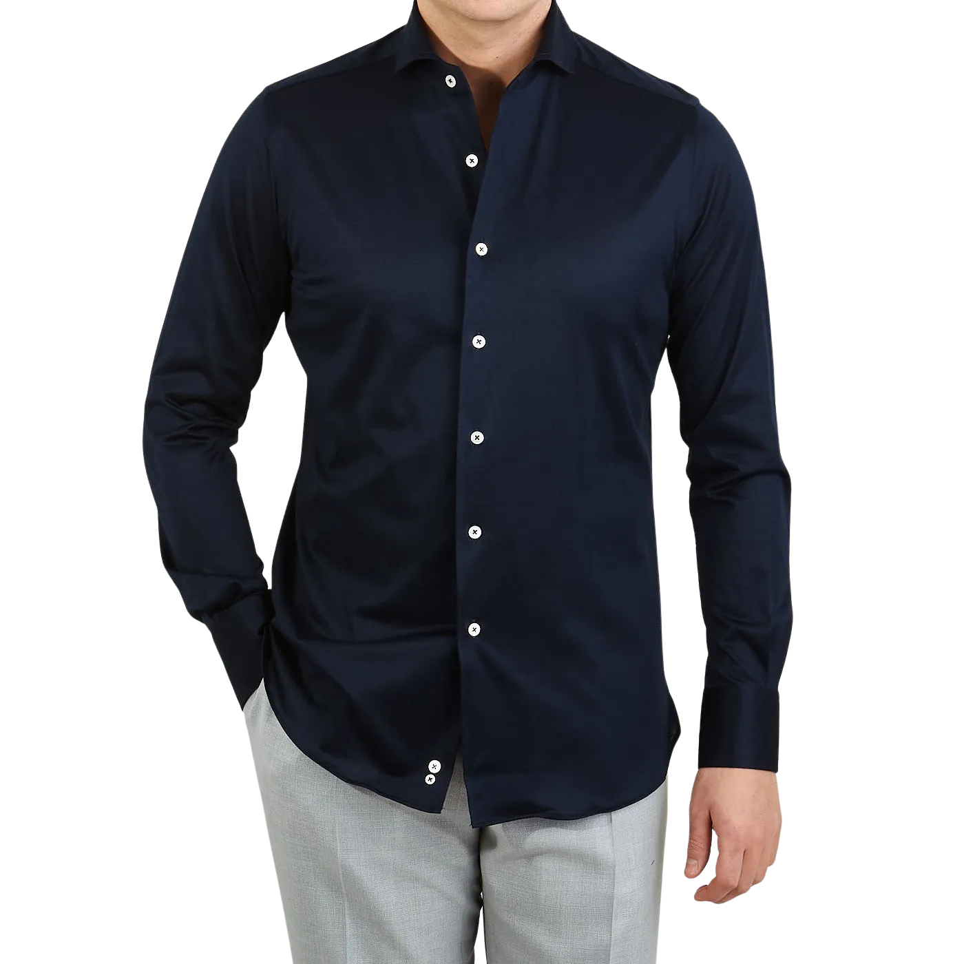 Navy Cotton Jersey Casual Shirt