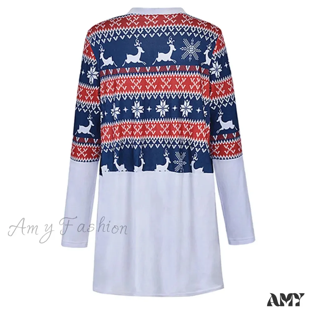 New Year Ladies Casual Long Sleeve Cardigan Christmas Sweater