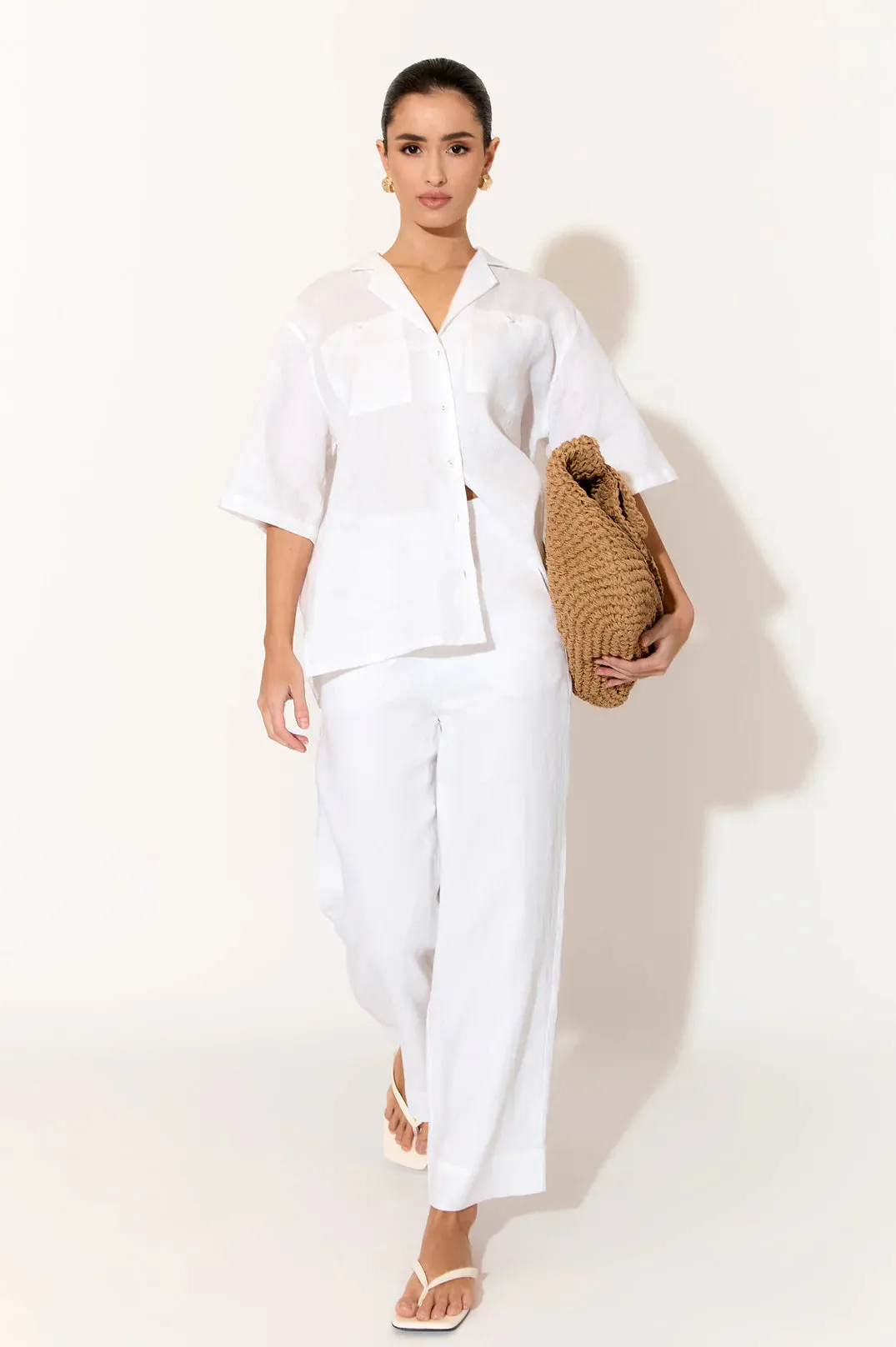 Nisha Cropped Lined Linen Pant White