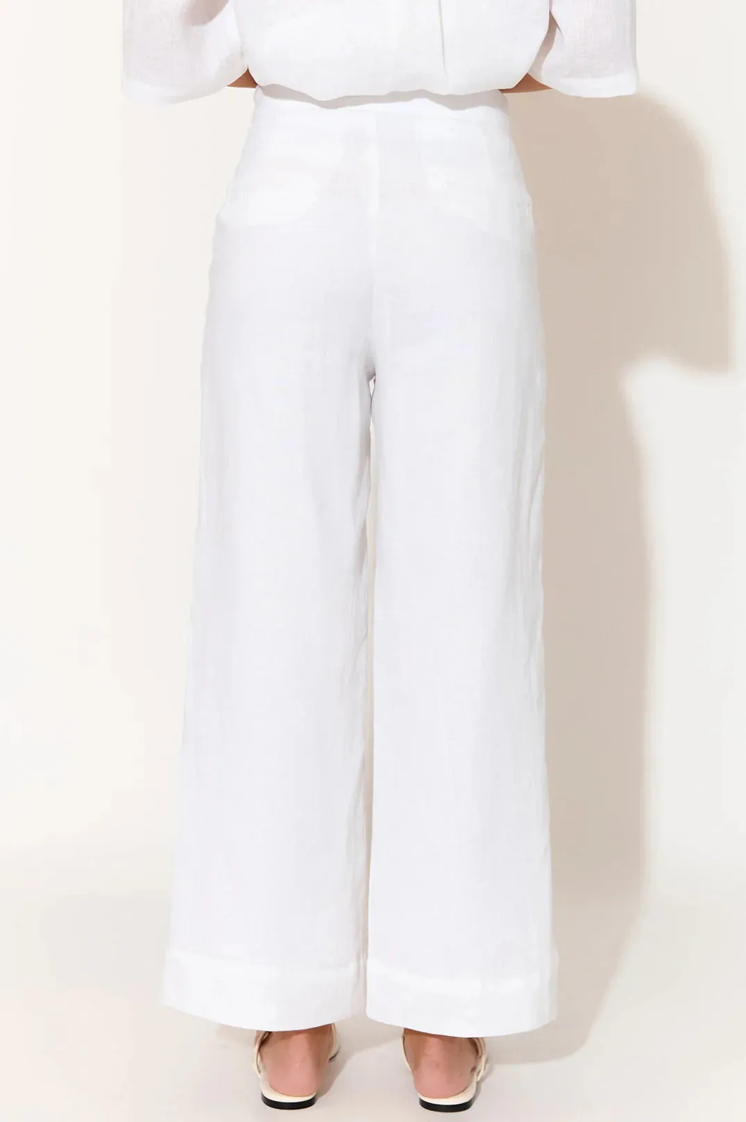 Nisha Cropped Lined Linen Pant White