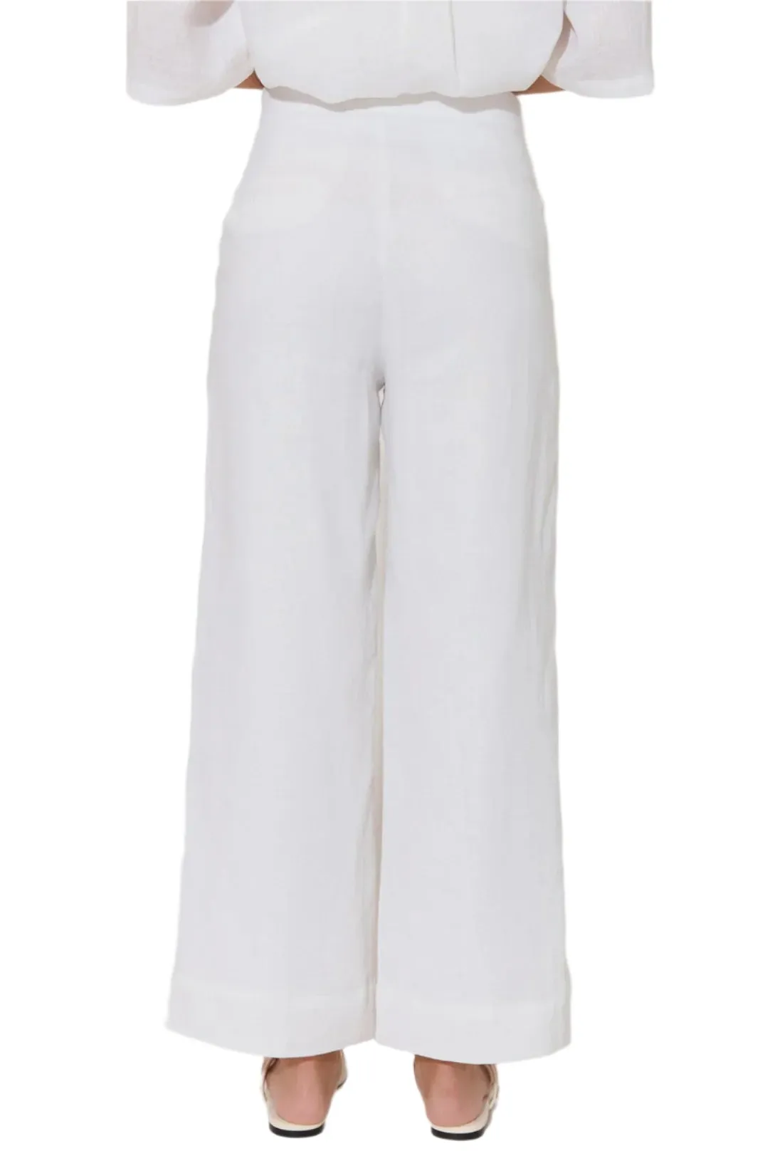 Nisha Cropped Lined Linen Pant White