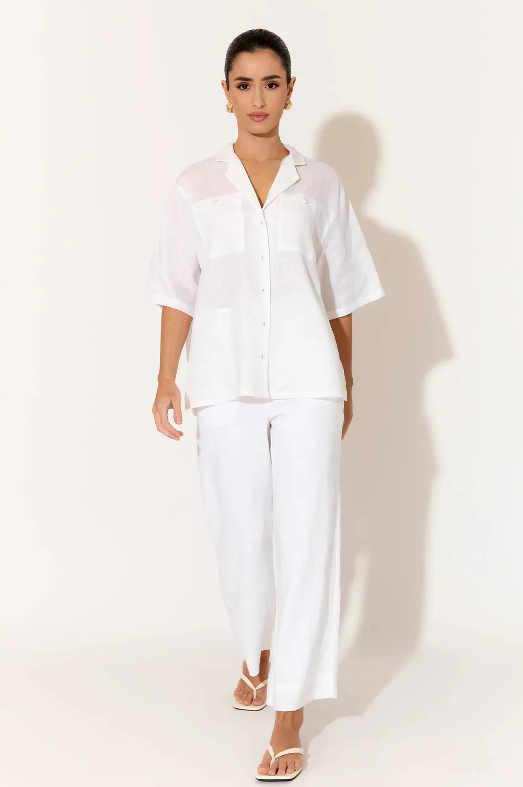 Nisha Cropped Lined Linen Pant White