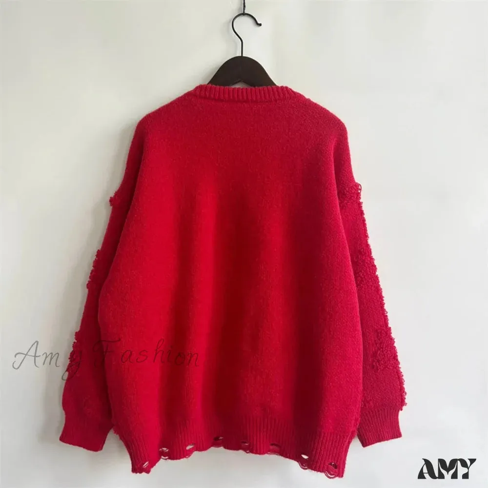 O-Neck Lantern Sleeve Loose Knitted Casual Christmas Sweater