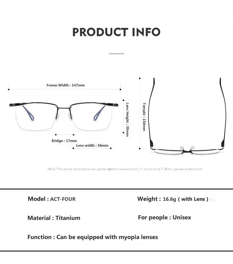 Oveliness Unisex Semi Rim Square Titanium Eyeglasses Actfour