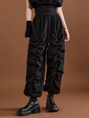 P3025 Shirring fleece-lined sweat pants