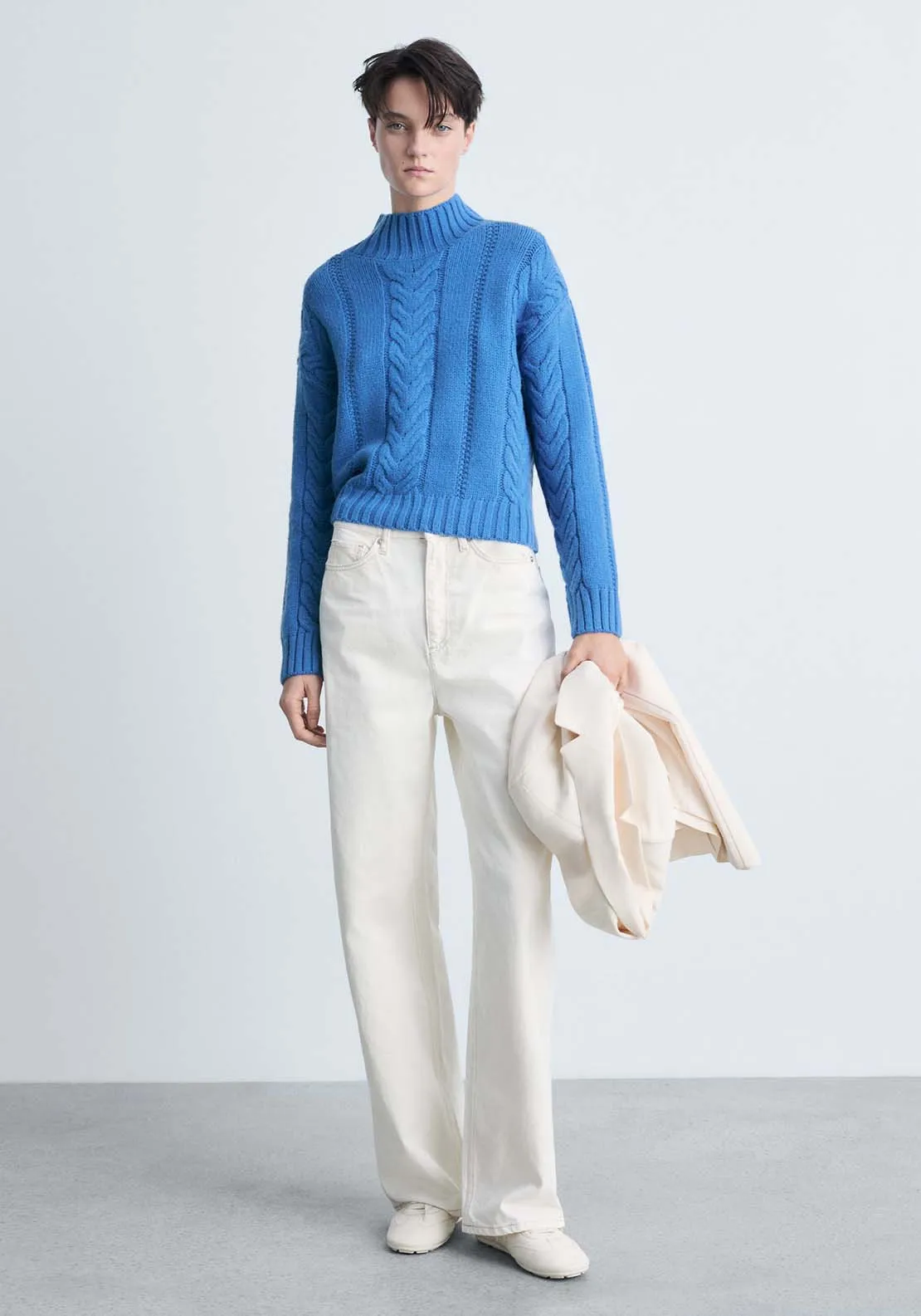 Perkins-neck braided sweater - Bright Blue