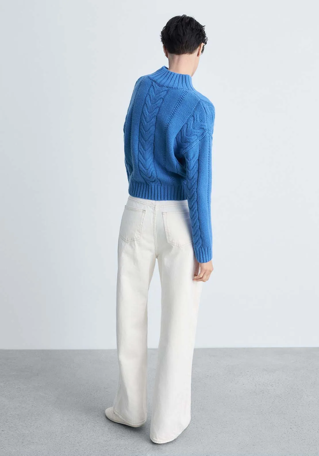 Perkins-neck braided sweater - Bright Blue