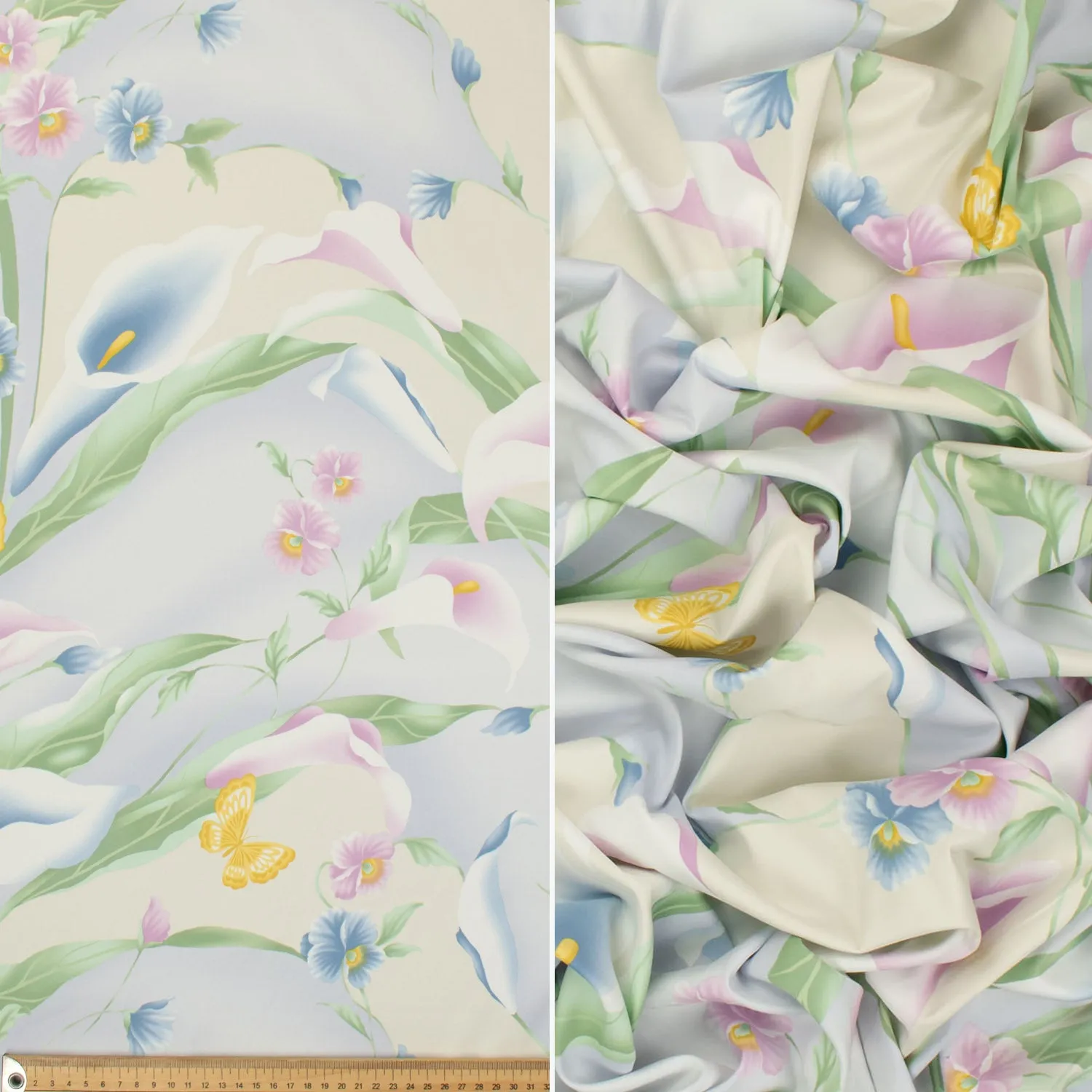 Printed Lining Design-18 Baby Pink & Blue Tulip on Cream