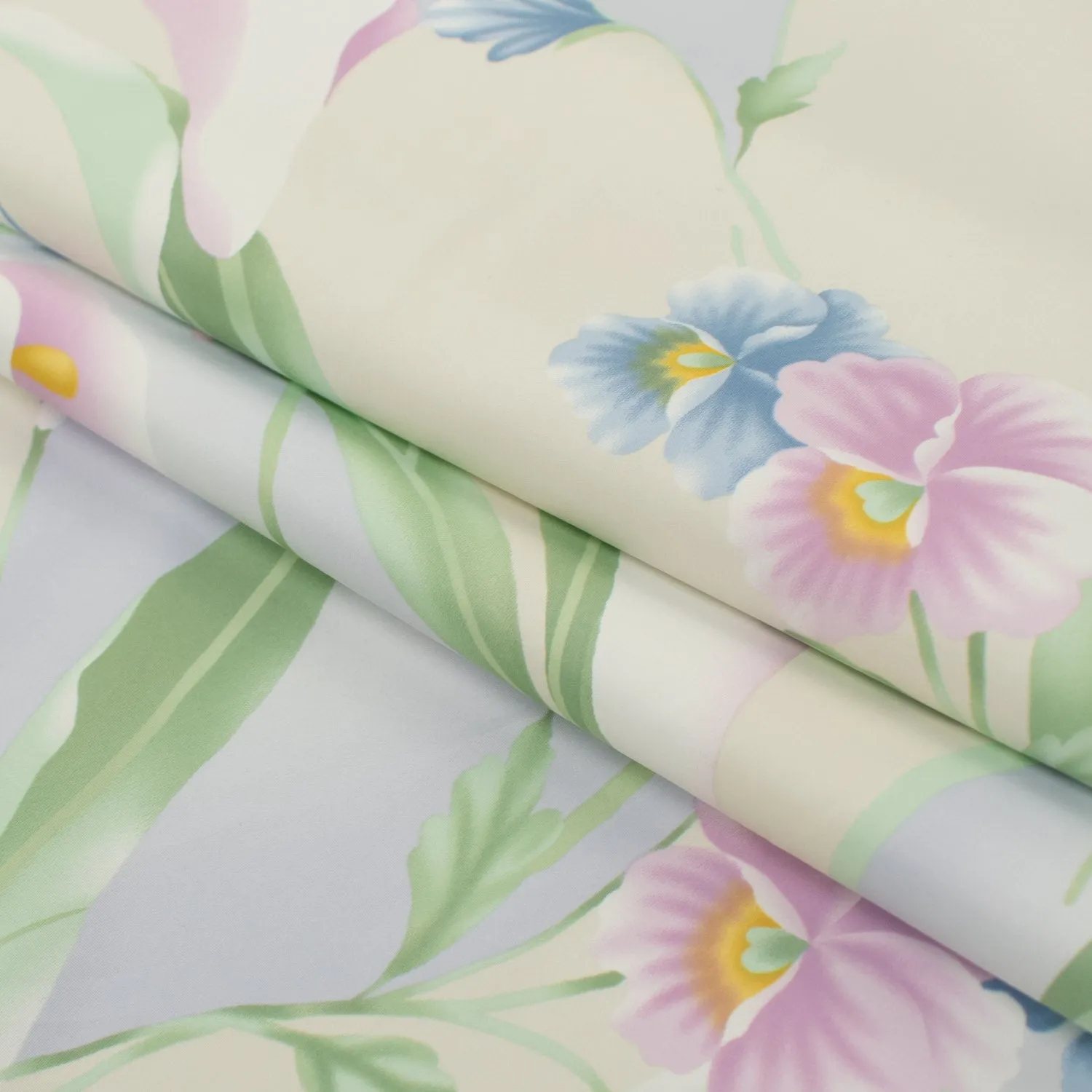 Printed Lining Design-18 Baby Pink & Blue Tulip on Cream