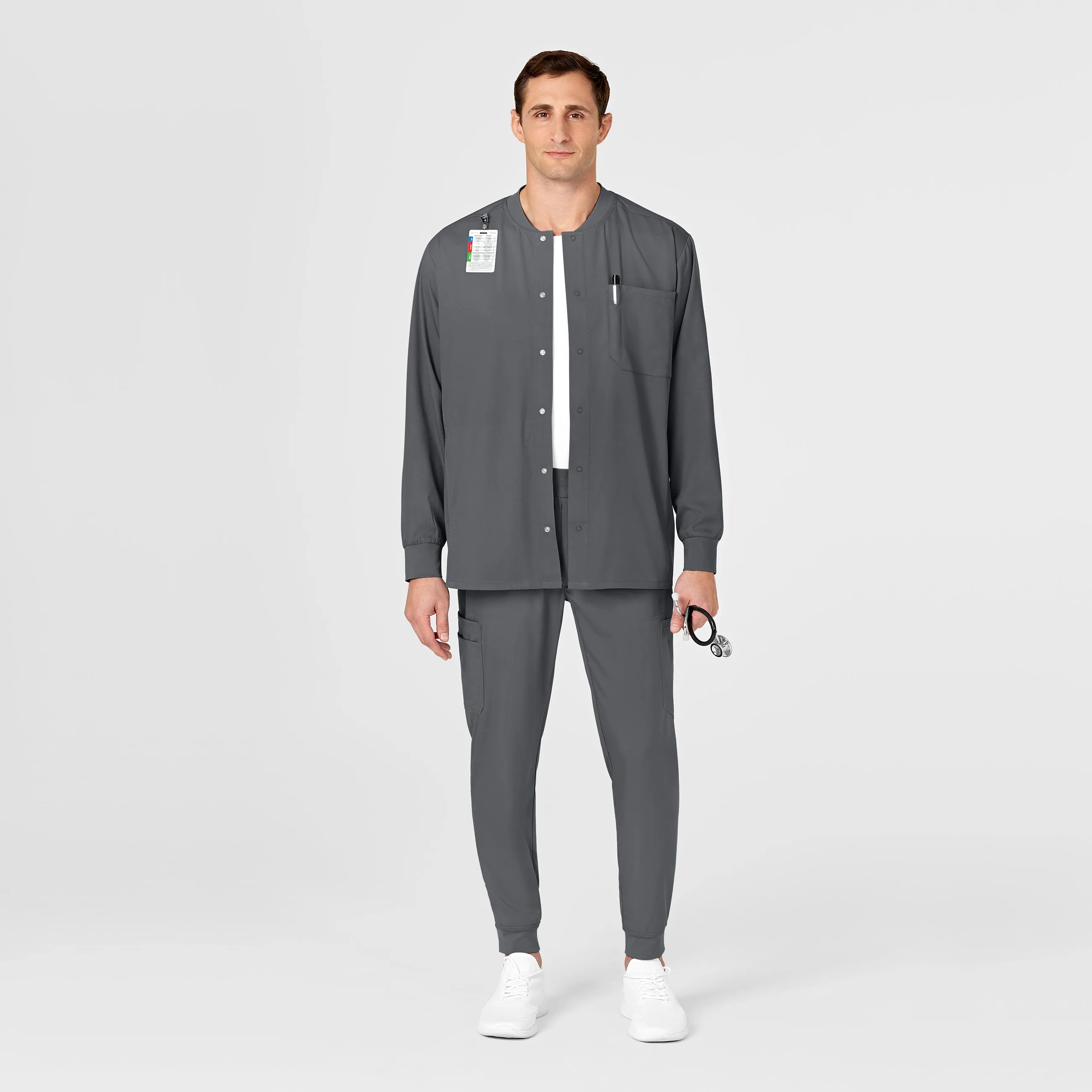 PRO Men's Snap Front Scrub Jacket - Pewter