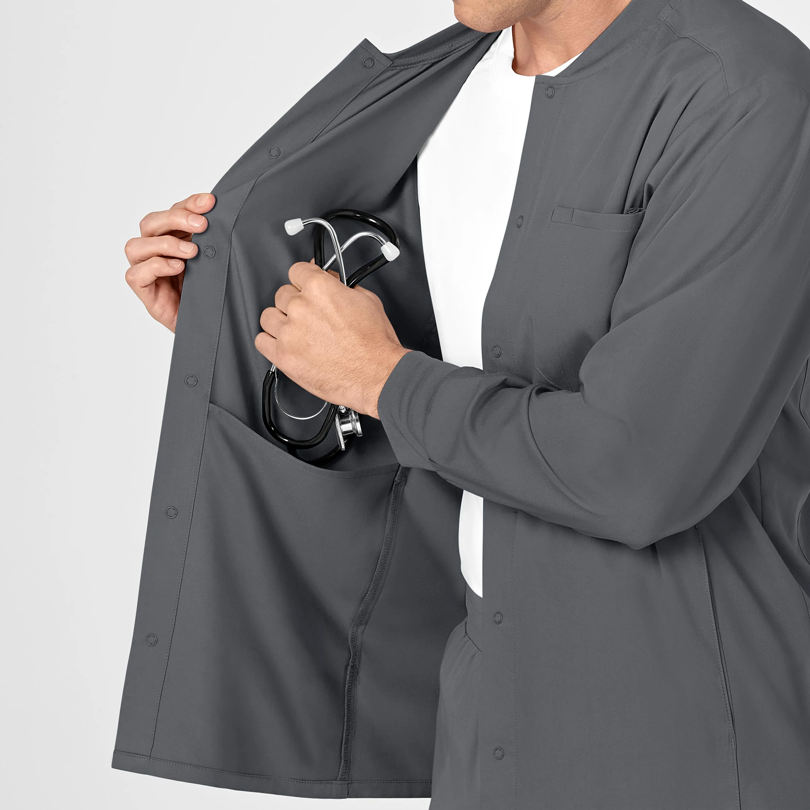 PRO Men's Snap Front Scrub Jacket - Pewter