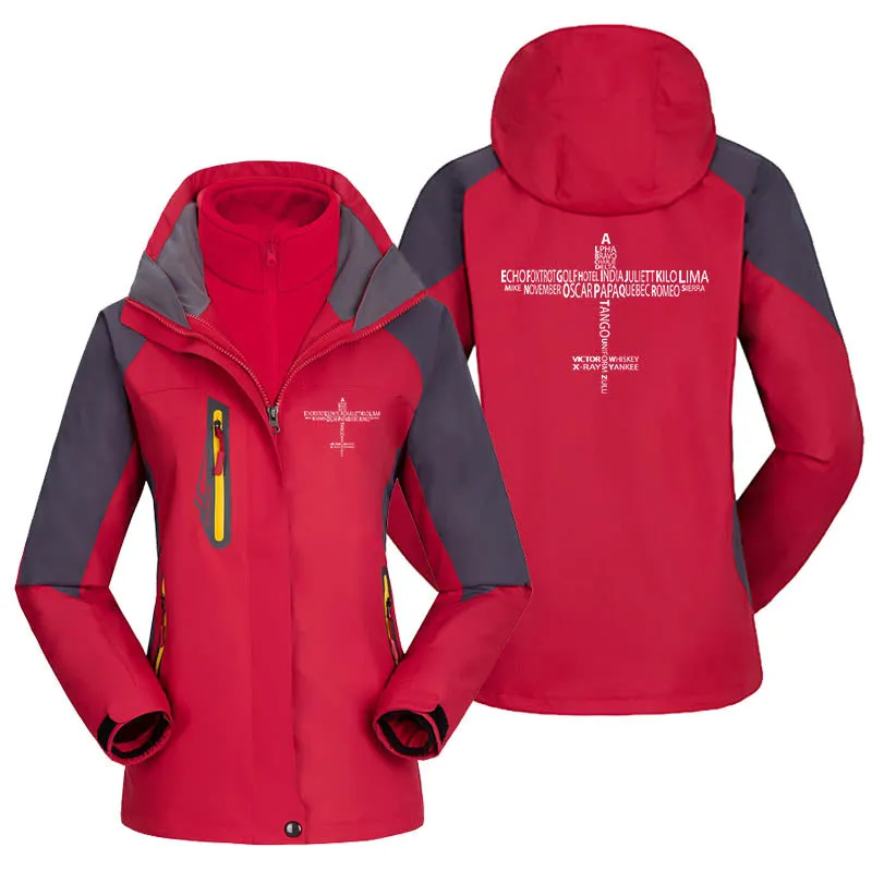 Propeller Shape Aviation Alphabet Designed Thick "WOMEN" Skiing Jackets