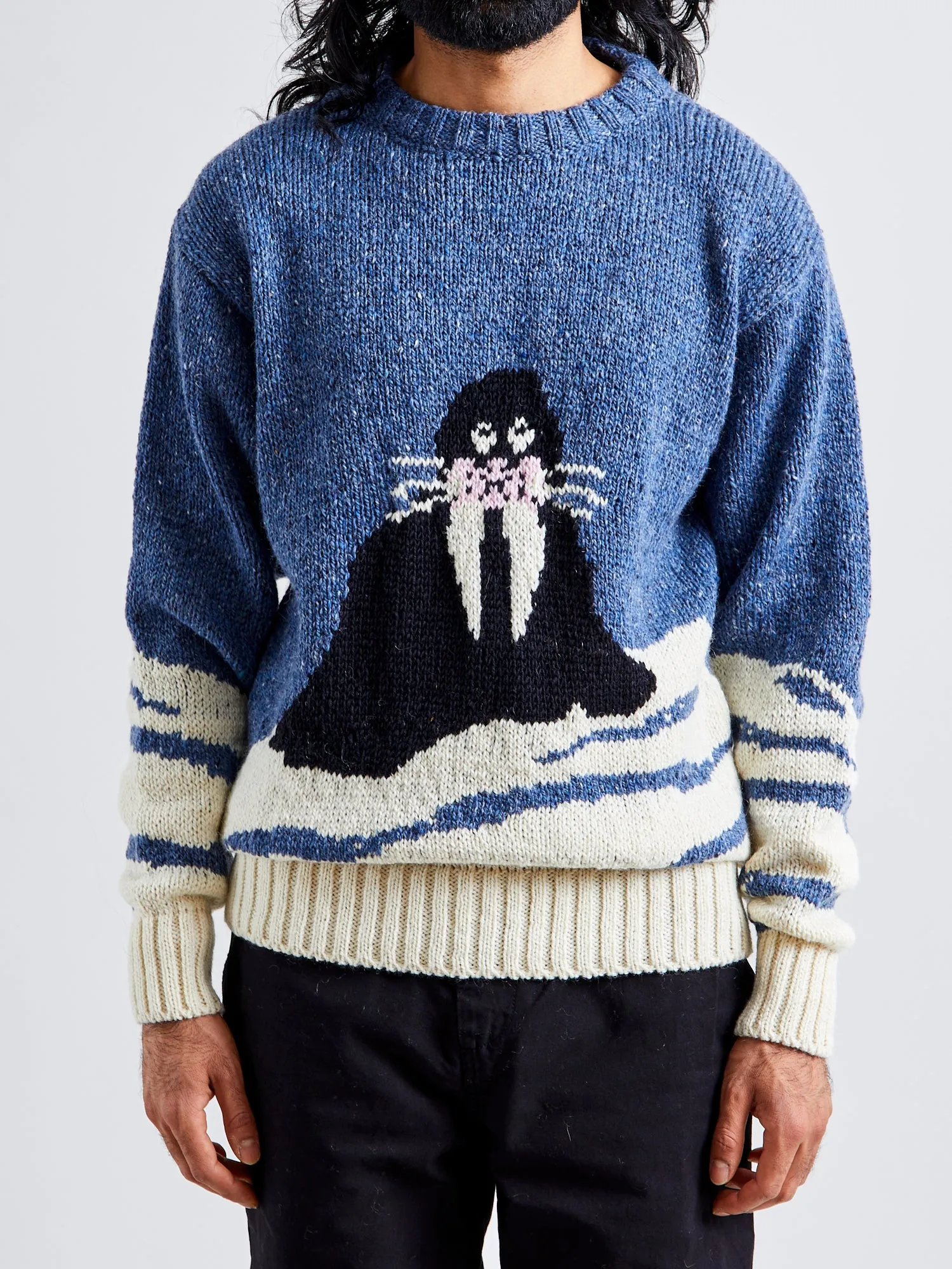 "Best Walrus In Town" Wool Sweater in Blue