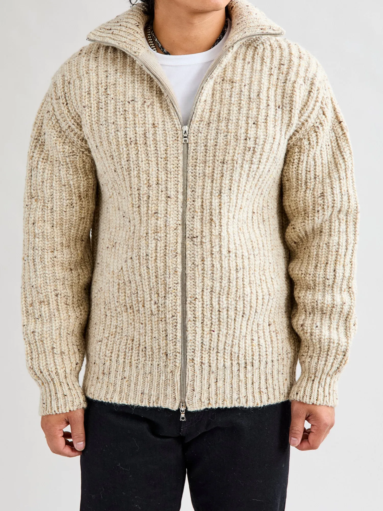 "Loose Ends" Wool Knit Cardigan in Biscuit