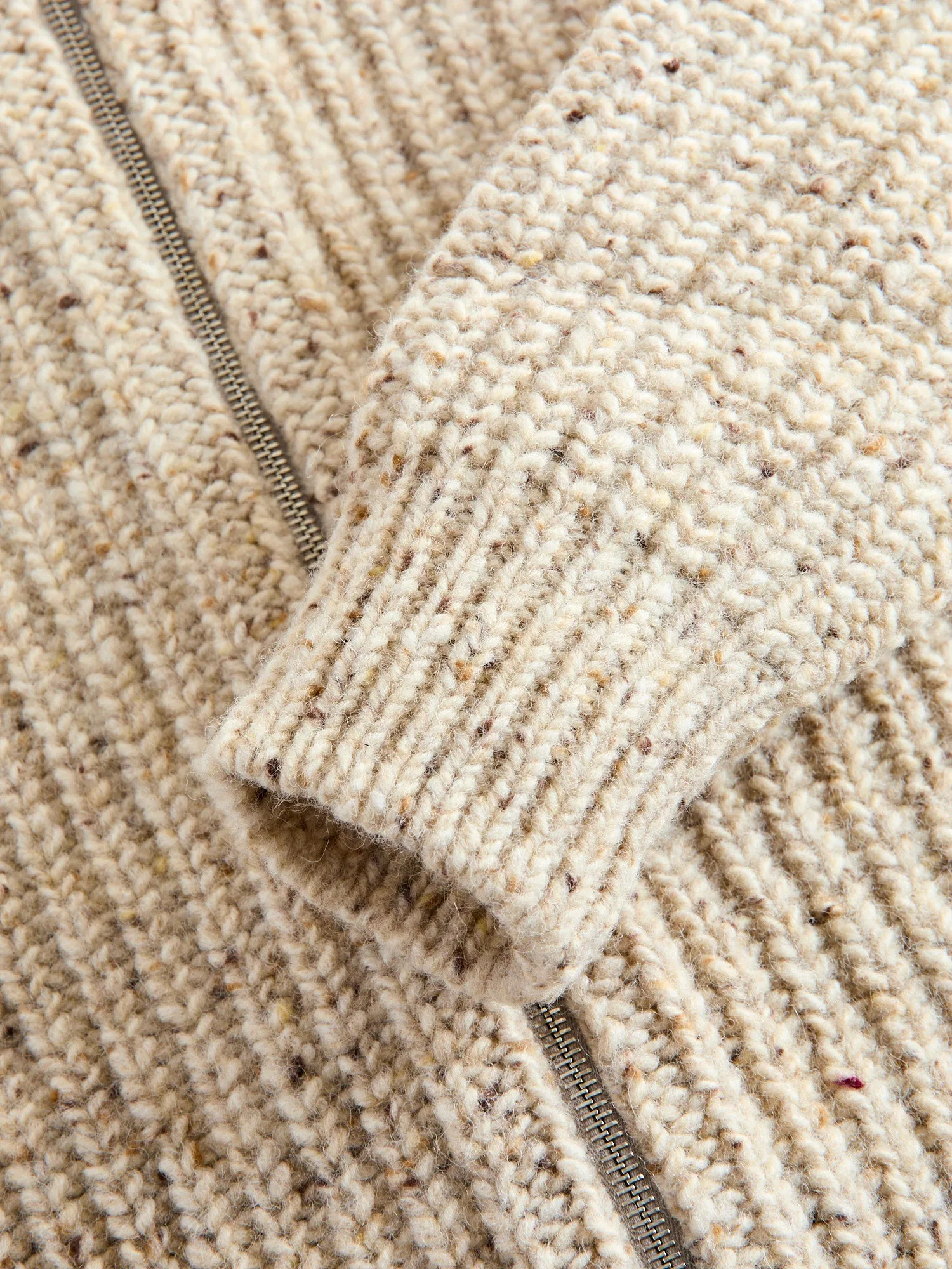 "Loose Ends" Wool Knit Cardigan in Biscuit