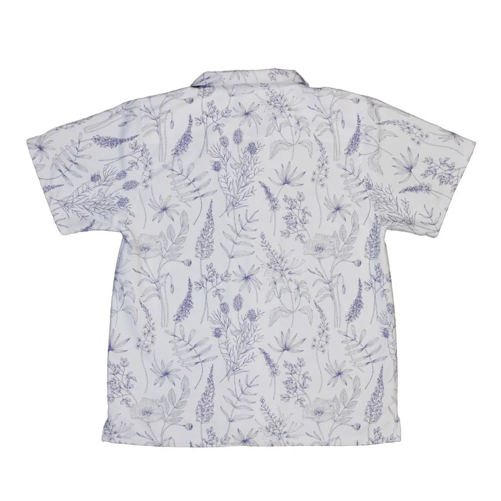 Simple Botany Flowers Herbs White Blue Youth Hawaiian Shirt