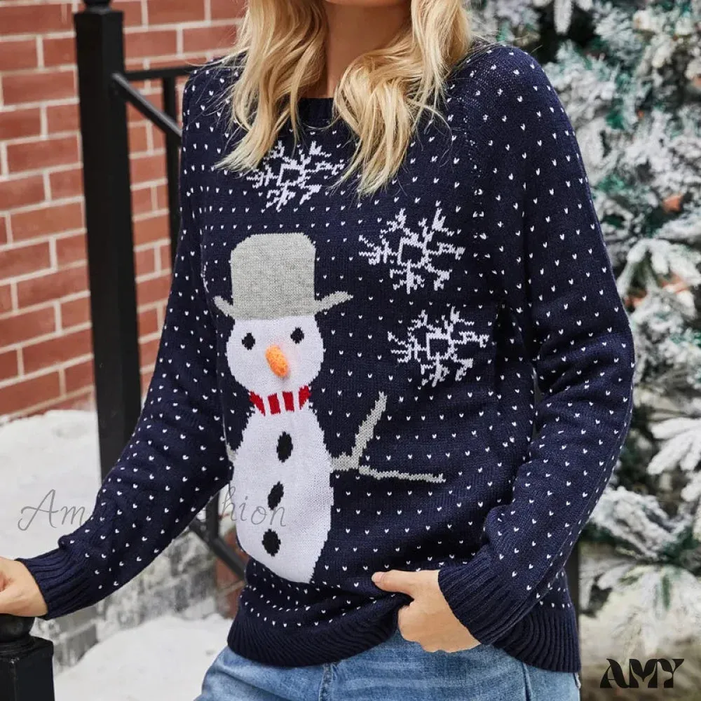 Snowman Jacquard Christmas Knitted Loose Sweater