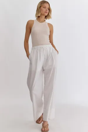 Solid High-Waisted Wide-Leg Pants Featuring Drawstring Waist W/POCKETS