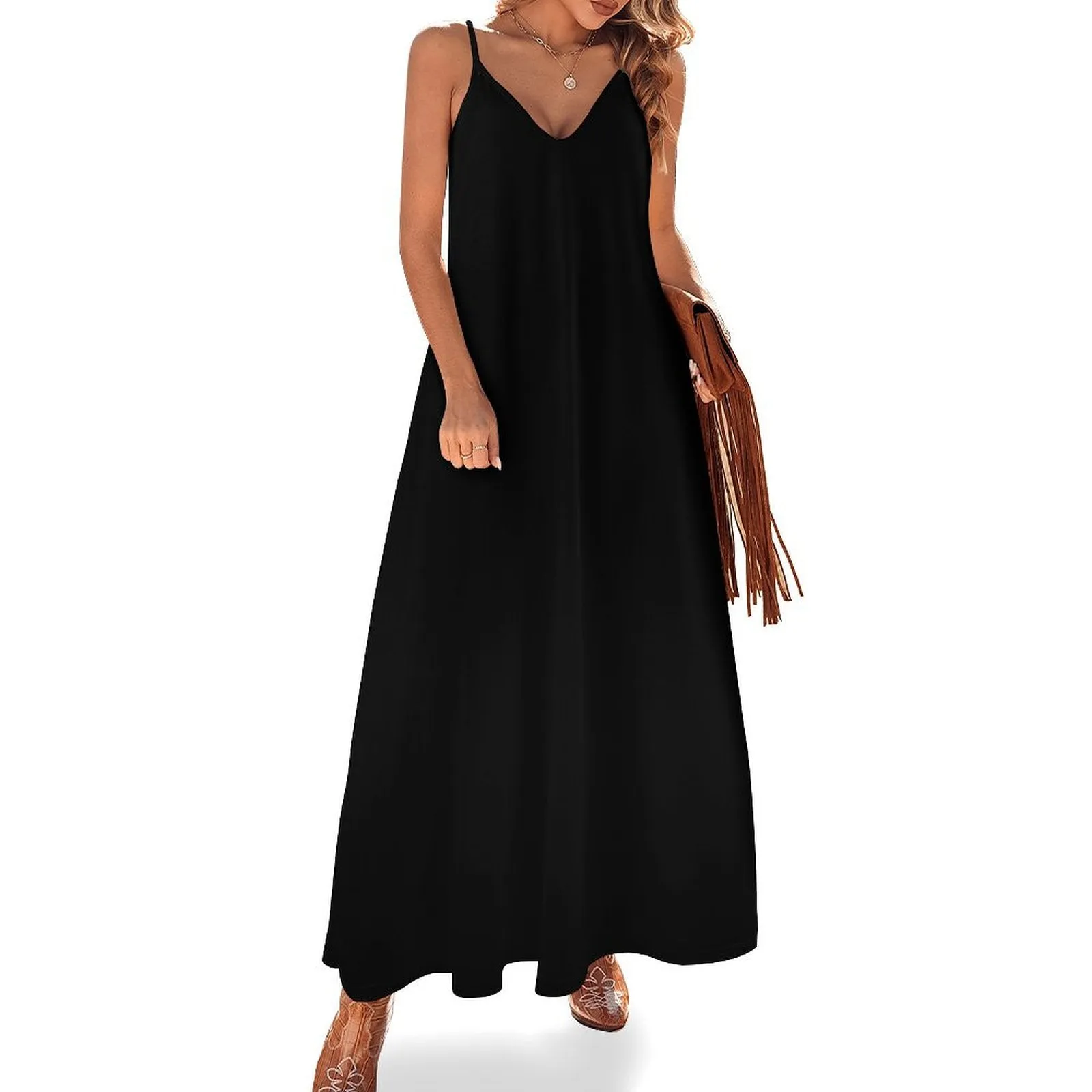 Spaghetti Strap Ankle-Length Dress Long dress Black