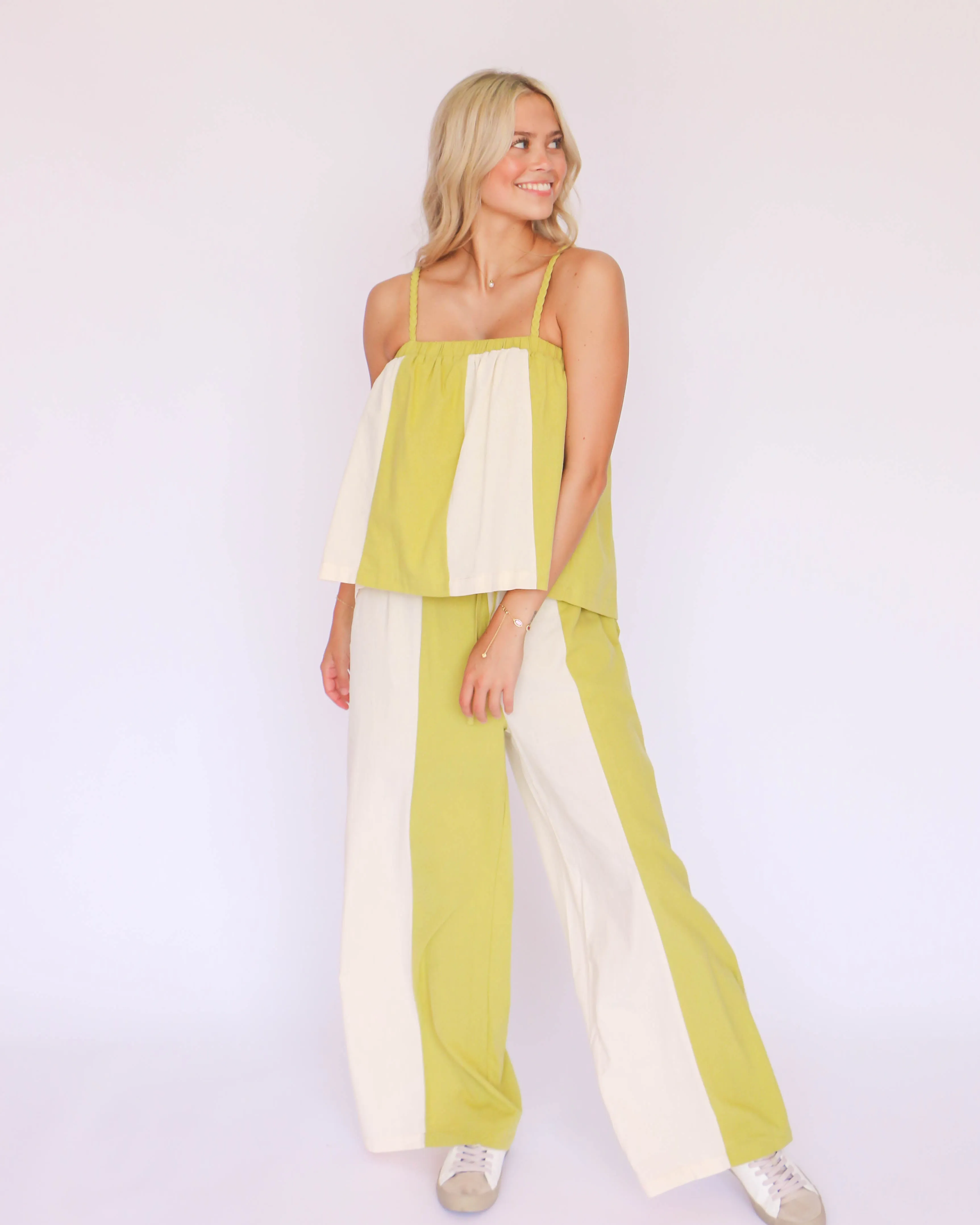 Striped Flowy Tank and Wide Leg Pant Set