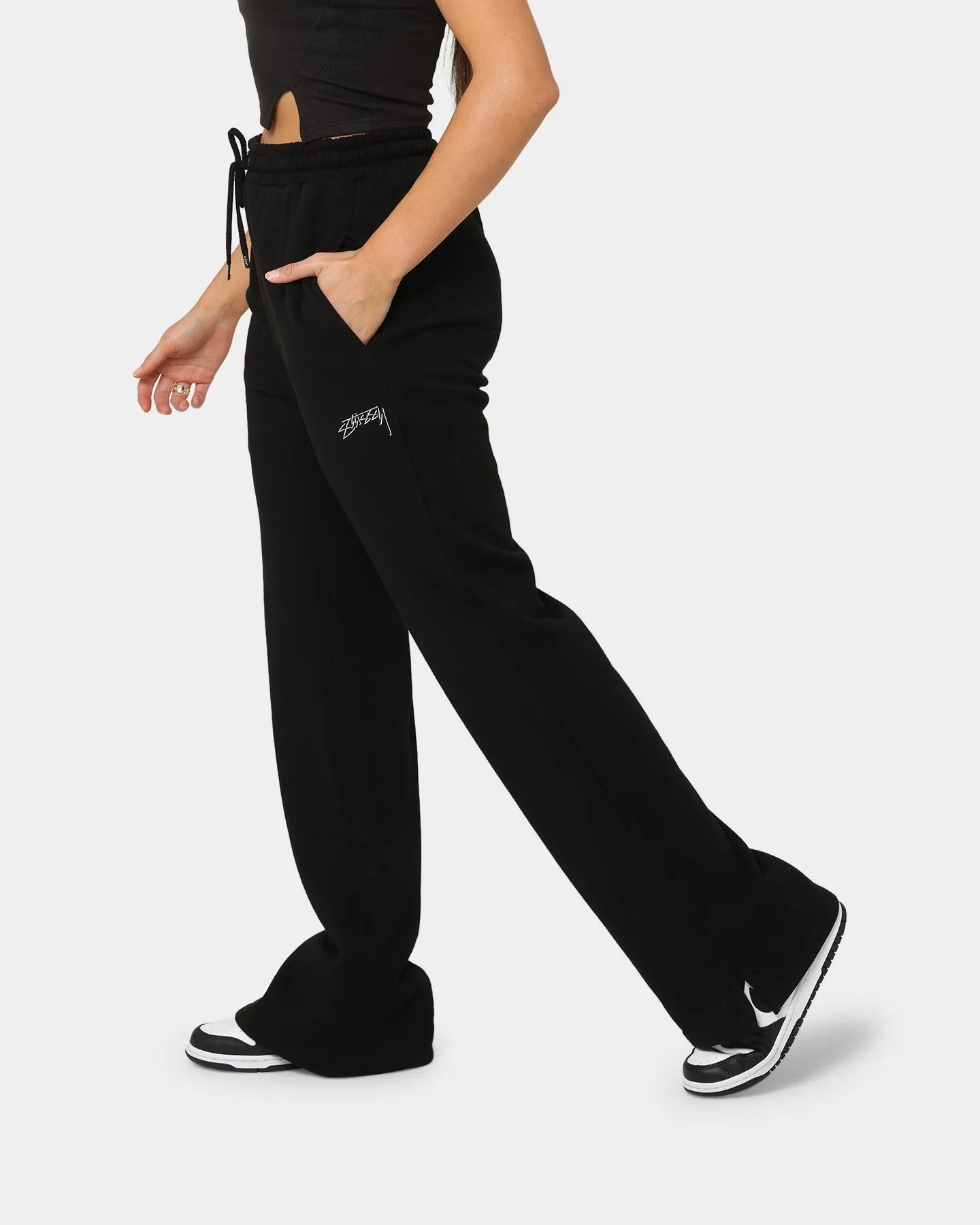 Stussy Women's Shadow Script Wide Track Pants Black