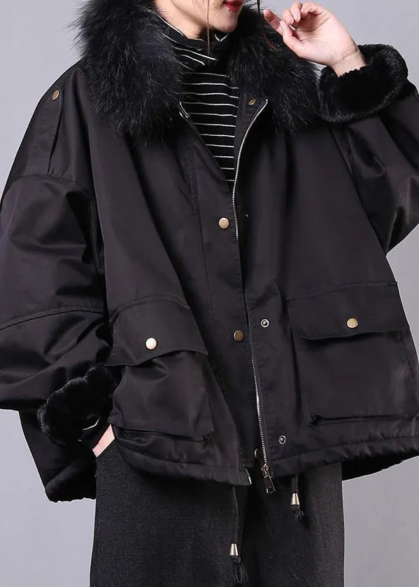 thick black casual outfit oversize Jackets & Coats pockets faux fur collar overcoat