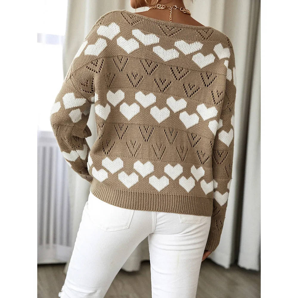 V-Neck Love Pattern Fashion Sweater