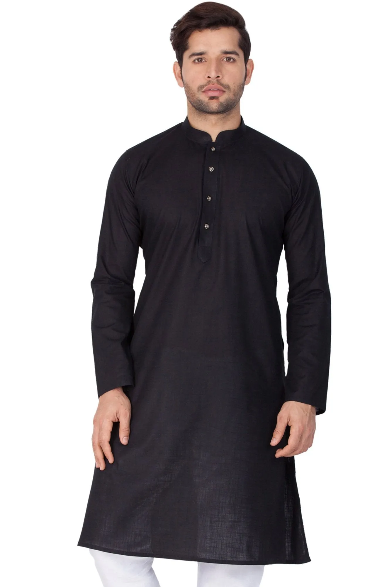 VASTRAMAY Men's Black Linen Kurta