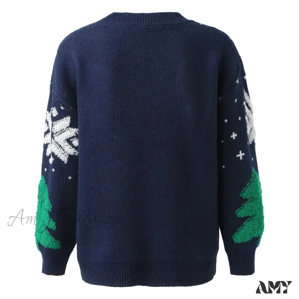 Vintage Korean Loose Round Neck Long Sleeve Christmas Sweater