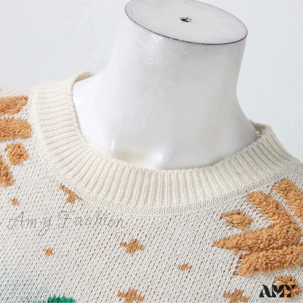 Vintage Korean Loose Round Neck Long Sleeve Christmas Sweater