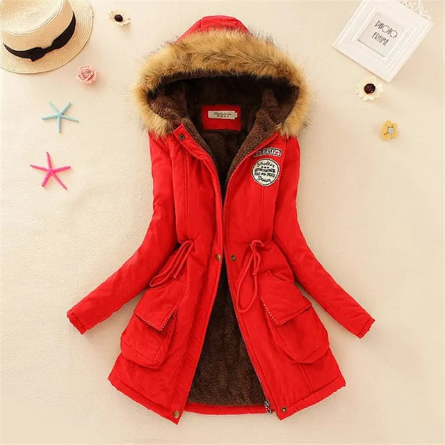 Winter women coat 2017 Women's Parka Casual Outwear Military Hooded fur Coat Down Jackets Winter Coat for Female CC001