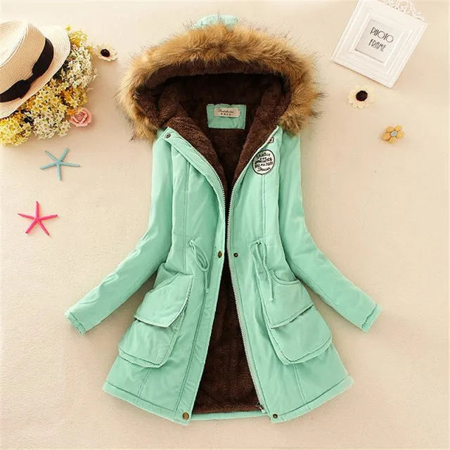 Winter women coat 2017 Women's Parka Casual Outwear Military Hooded fur Coat Down Jackets Winter Coat for Female CC001