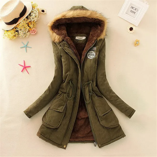 Winter women coat 2017 Women's Parka Casual Outwear Military Hooded fur Coat Down Jackets Winter Coat for Female CC001