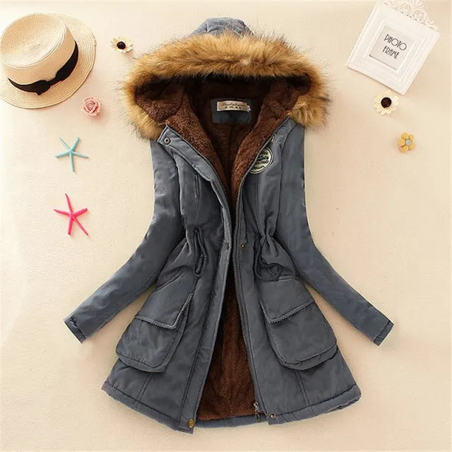 Winter women coat 2017 Women's Parka Casual Outwear Military Hooded fur Coat Down Jackets Winter Coat for Female CC001