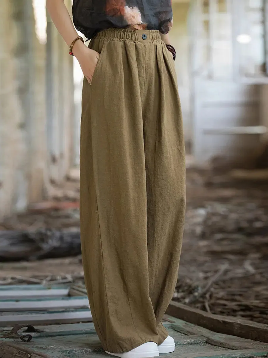 Women Solid Fleece-lined Wide-leg Pants