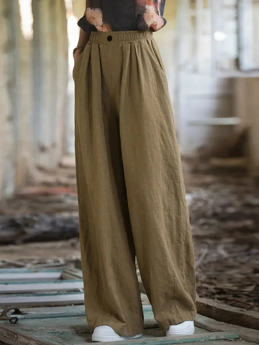 Women Solid Fleece-lined Wide-leg Pants