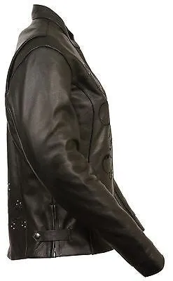 Women's Biker front back Reflective star leather jacket thick leather