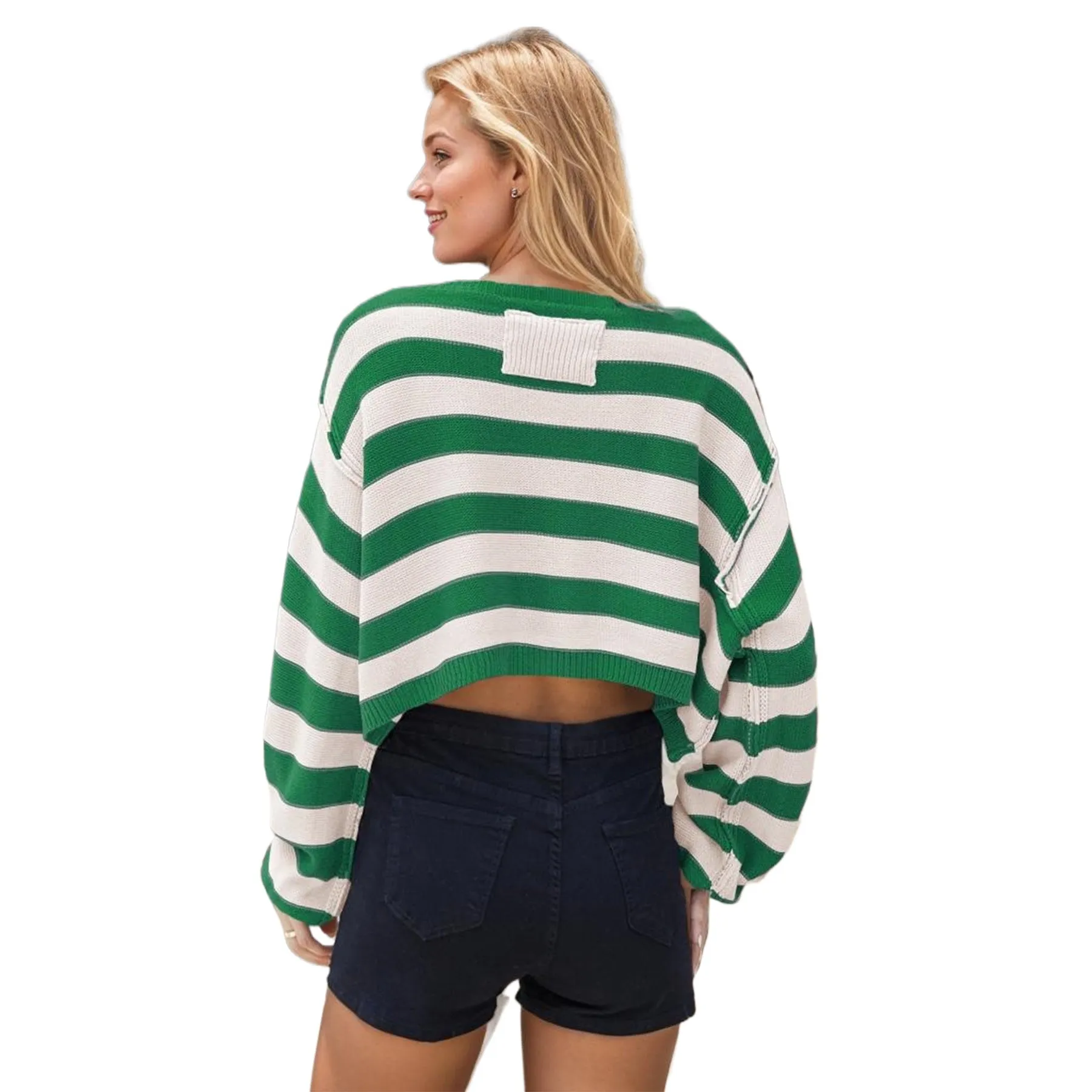 Women's Pullover Sweater Striped Loose Short