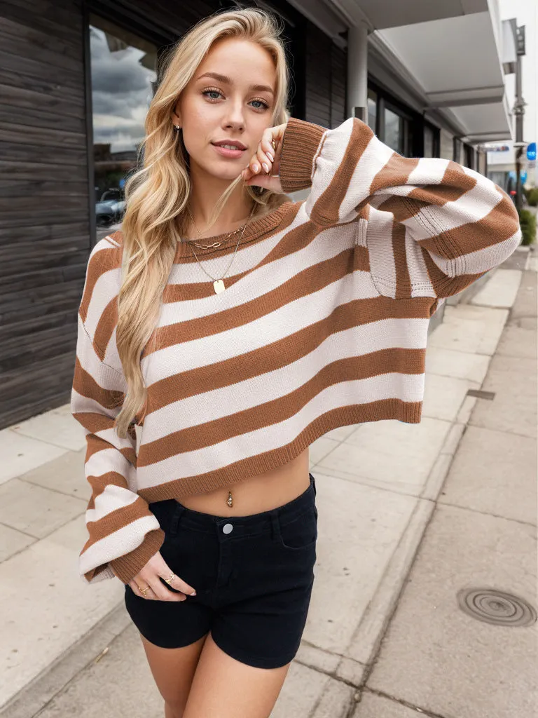 Women's Pullover Sweater Striped Loose Short