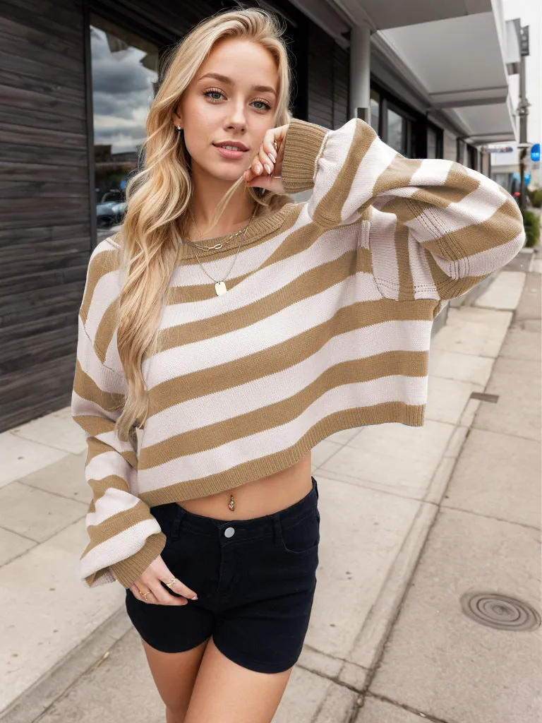 Women's Pullover Sweater Striped Loose Short