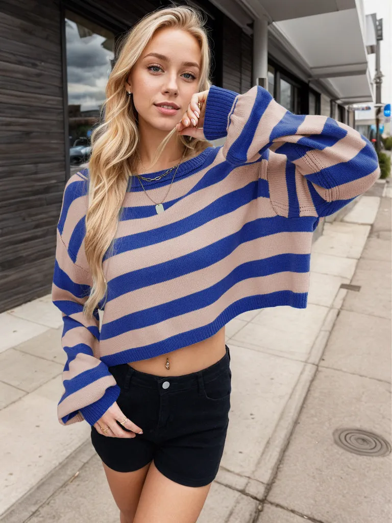 Women's Pullover Sweater Striped Loose Short